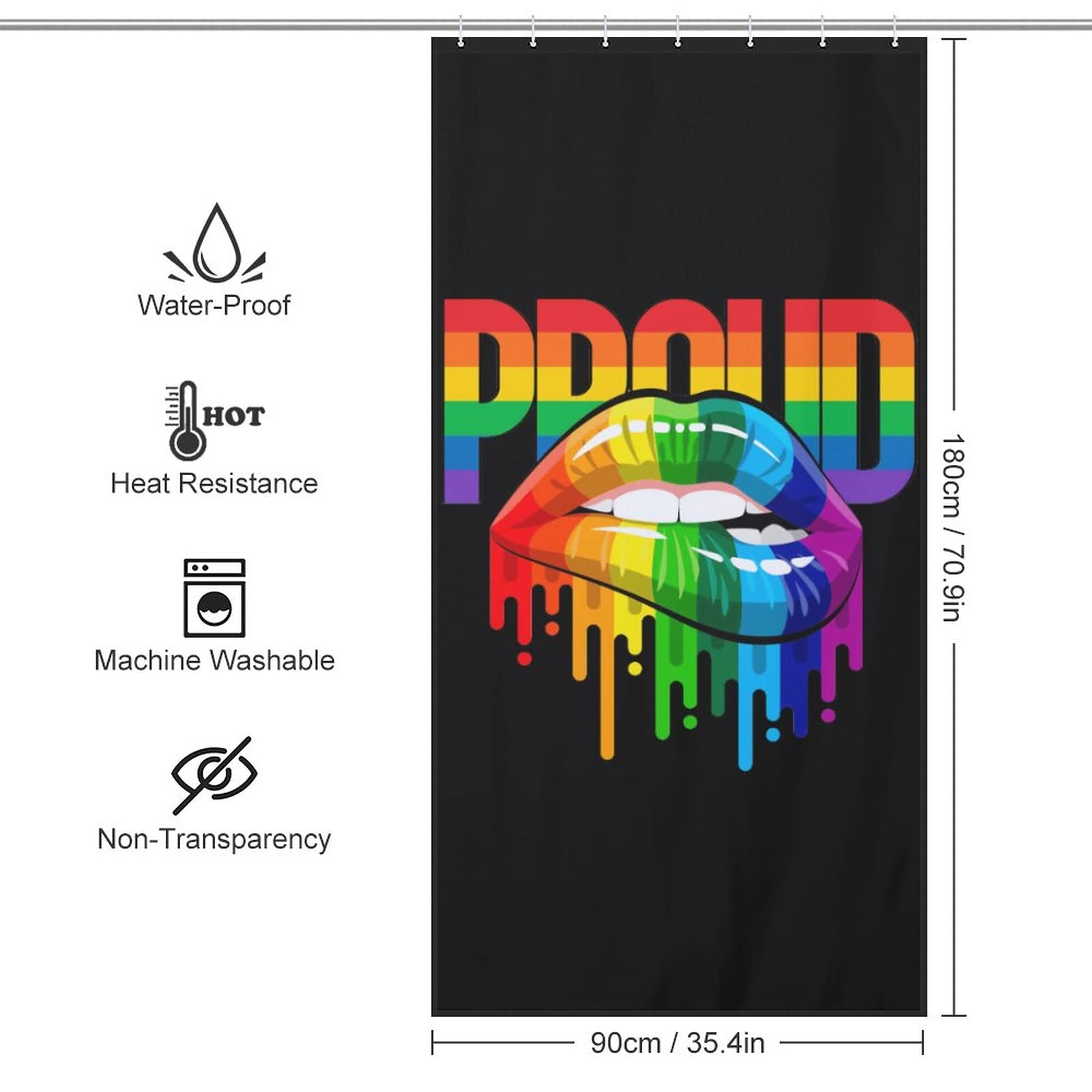 Tenda Doccia LGBT Con Gnomi E Arcobaleno | 'Everyone Is Welcome Here' | 69x70 Con Ganci