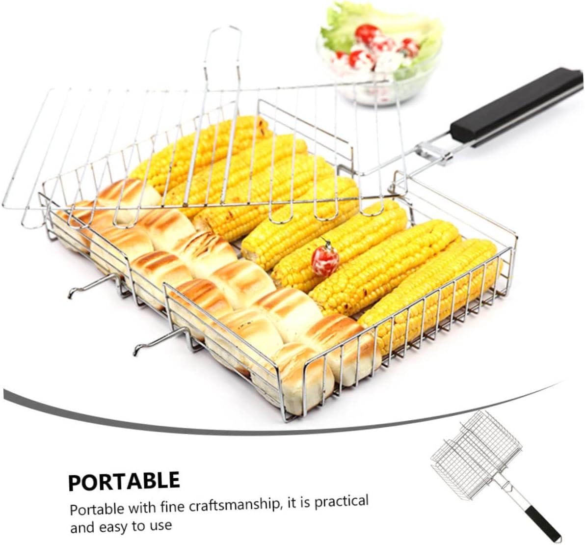 1pc Stainless Steel Bbq Grill Rack Outdoor Barbecue Net for Fish Chicken and Camping and Easy to Hold for Picnics and Tailgating