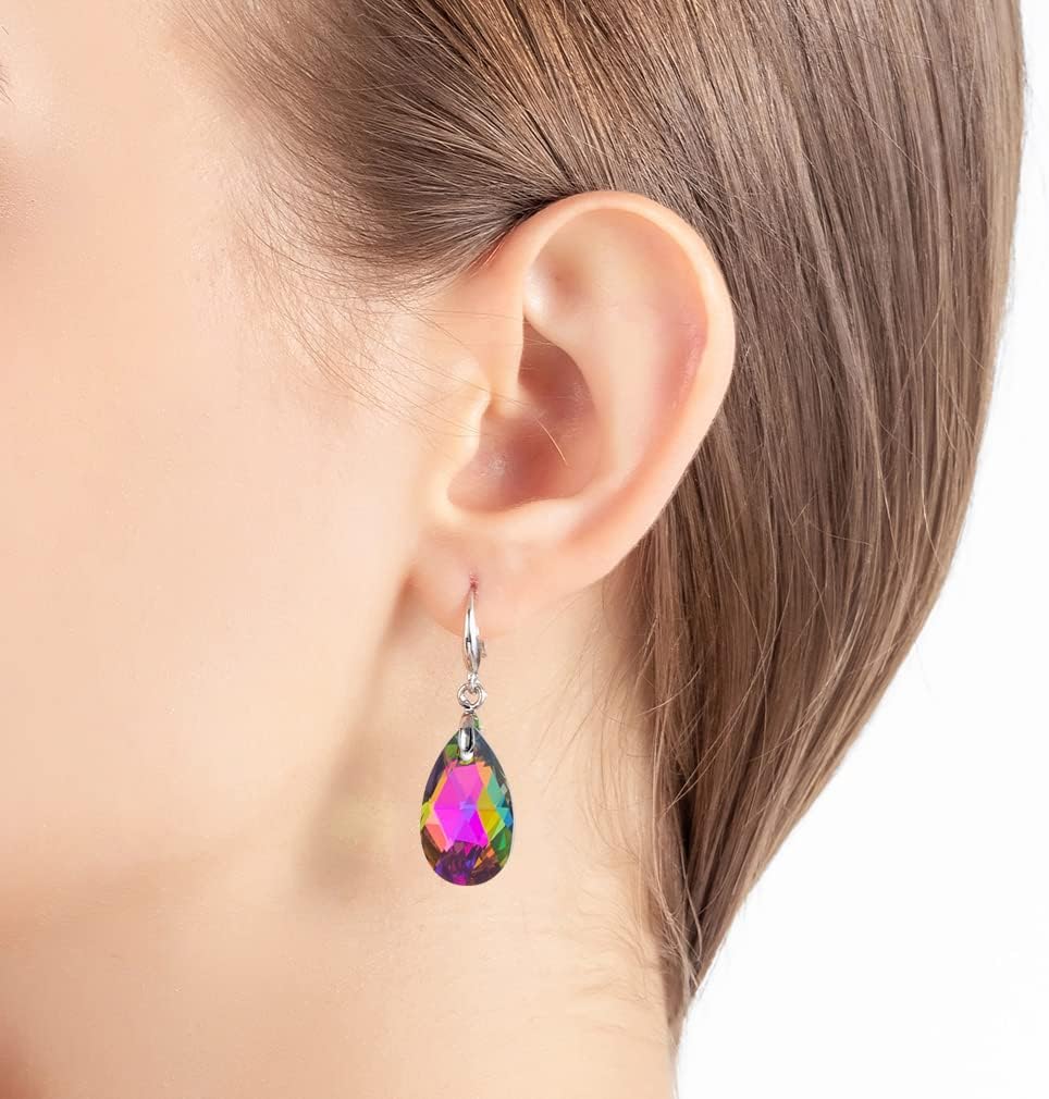 Austrian Crystal Teardrop Dangle Hook Earrings for Women 14K Gold Plated Hypoallergenic Jewelry - Image 7