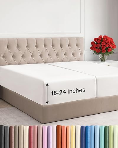 Miniatura 90 de Sábana bajera extra profunda tamaño Queen – Sábana bajera individual de lujo para hotel solamente – Se adapta fácilmente a colchones de 18 a 24