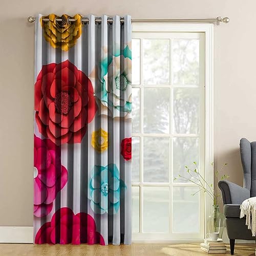 Miniatura 3 de Cortinas de flores para habitación - Cortinas modernas negras para decoración de dormitorio, 1 panel, 59 pulgadas de ancho x 80 pulgadas de alto