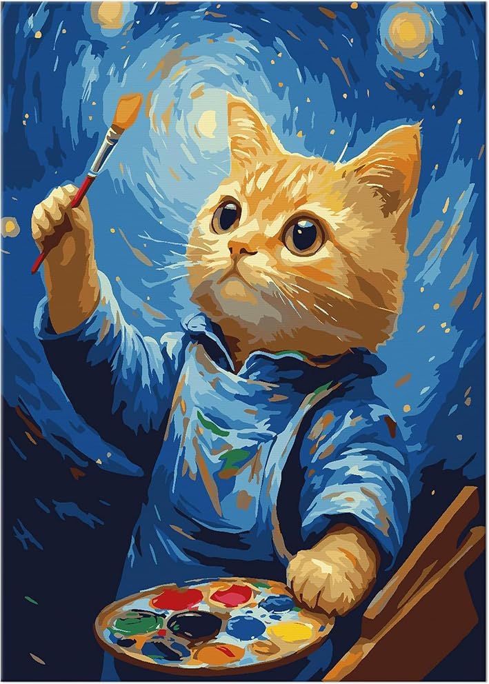 RYMILIE Painting Cat Diamond Art Painting Kits for Adults, Full Drill Diamond Dots Paintings for Beginners, Round 5D Paint with Diamonds Pictures Gem Art Painting Kits DIY Crafts Kits 【11.8x15.7inch】