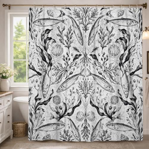 Rideau de douche extra long contre les éclaboussures, tissu imperméable noir de 243 cm - 2