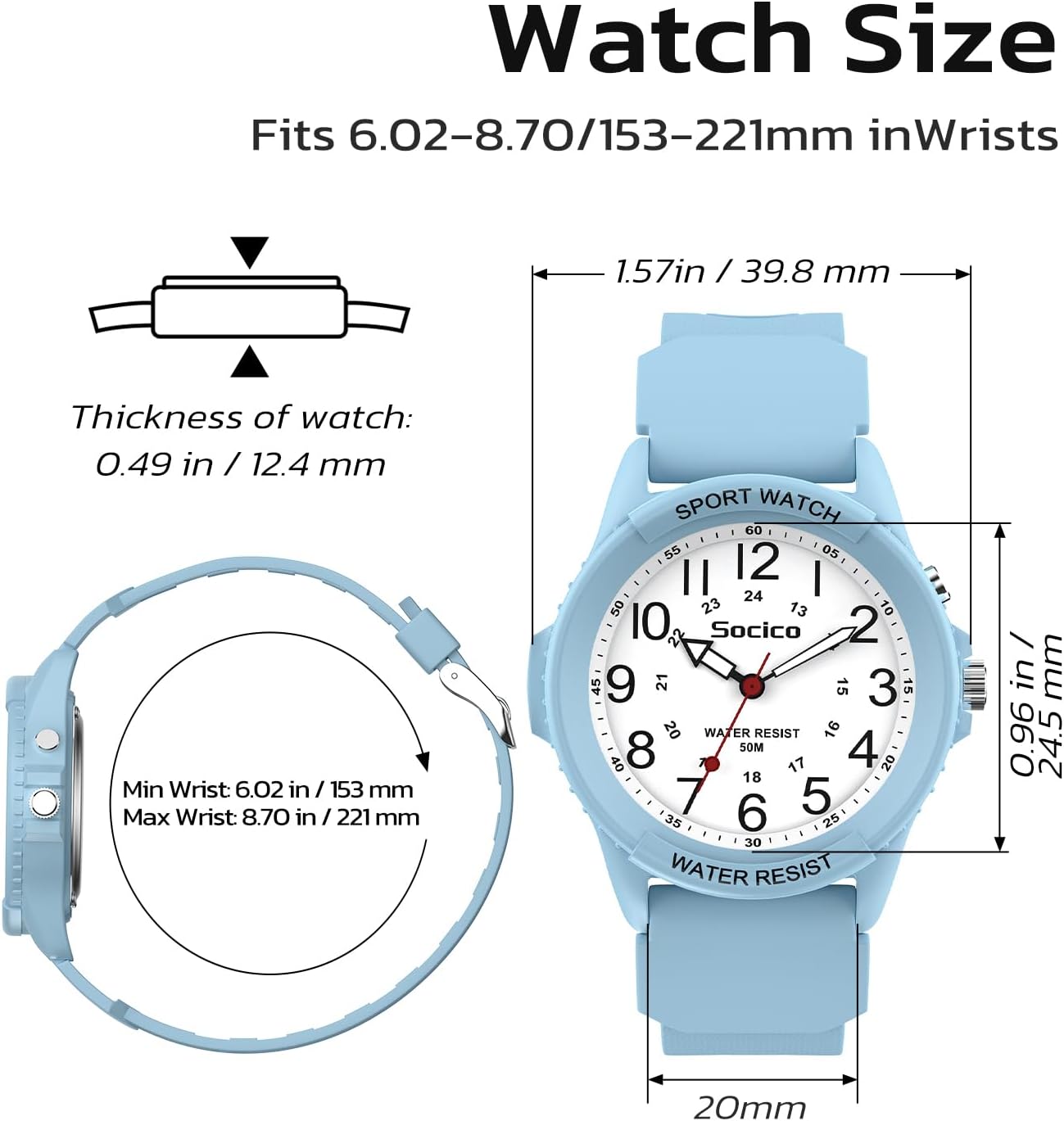 Watch for Men Women Big Face Classic Analog Quartz Sports Backlight Unisex Waterproof Nurse Watch for Medical Army Military Time with Second Hand Easy to Read Casual Wristwatch - Image 7