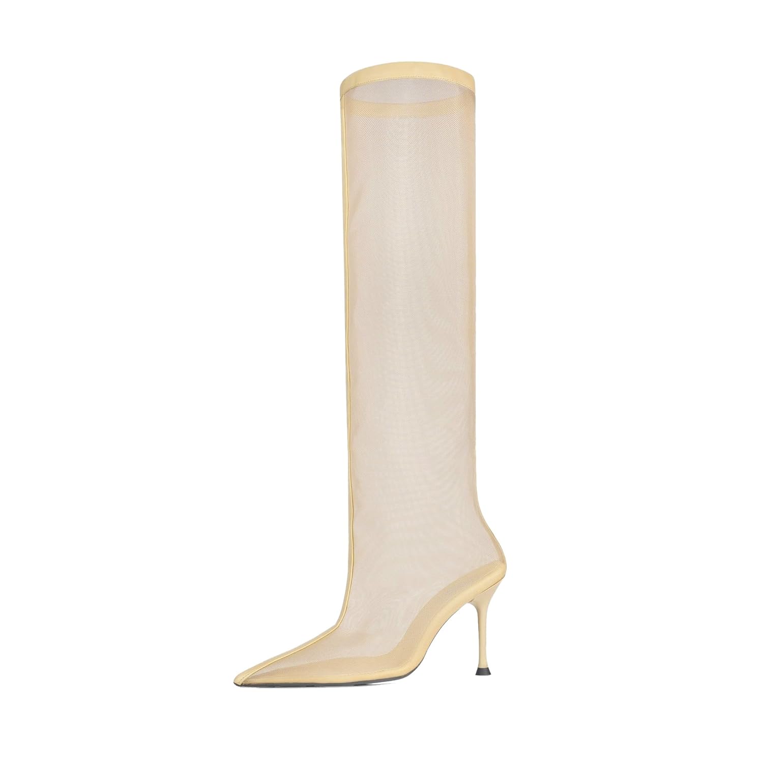 Womens Mesh Knee Length Boots Pointy Toe Sexy Heeled Summer Nylon Boot