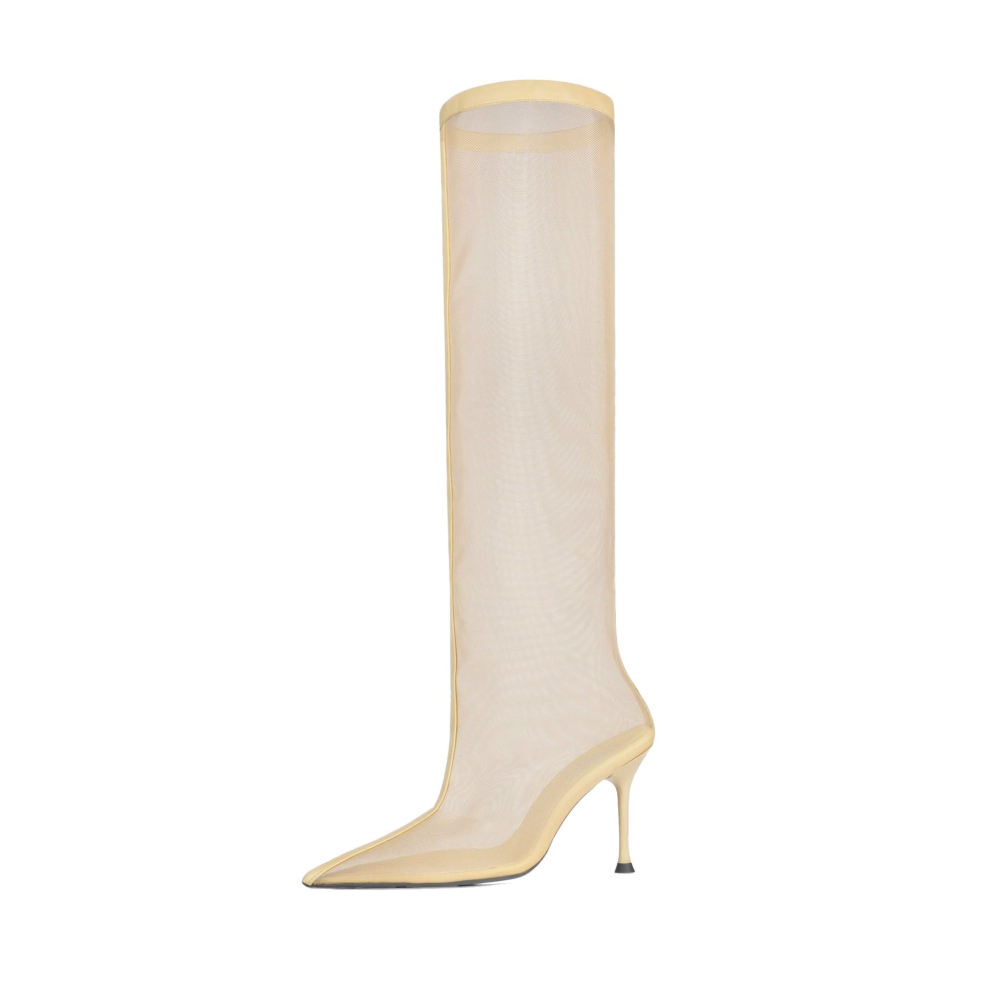 Womens Mesh Knee Length Boots Pointy Toe Sexy Heeled Summer Nylon Boot