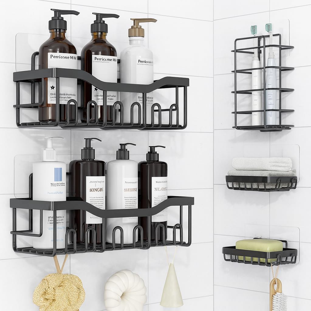 Shower Caddy 5 Pack Rustproof Stainless Steel Shelves Large Capacity Bathroom Organizer with Soap Toothbrush Holder No Drilling