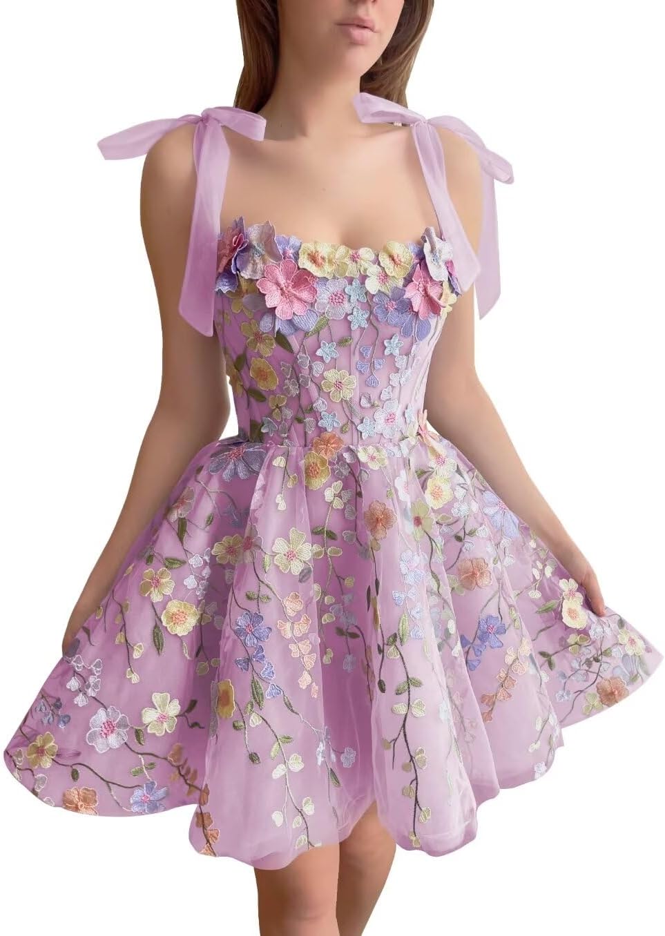 TRHTX 3D Floral Lace Applique Short Homecoming Dresses Embroidery Cocktail Dresses Tulle A-line Prom Dress