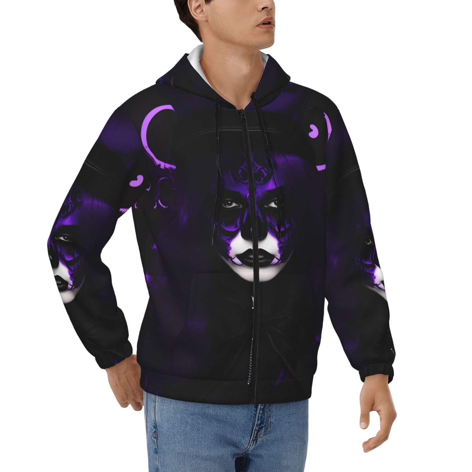 Sweat à capuche bicolore violet noir avec cordon serrage taille XL - 8