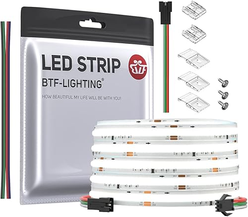 BTF-LIGHTING FCOB COB WS2811 IC 6000K Coll blanco flexible de alta densidad uniforme persecución de tira LED de 16.4 pies DC24V CRI 90+ 360LEDm
