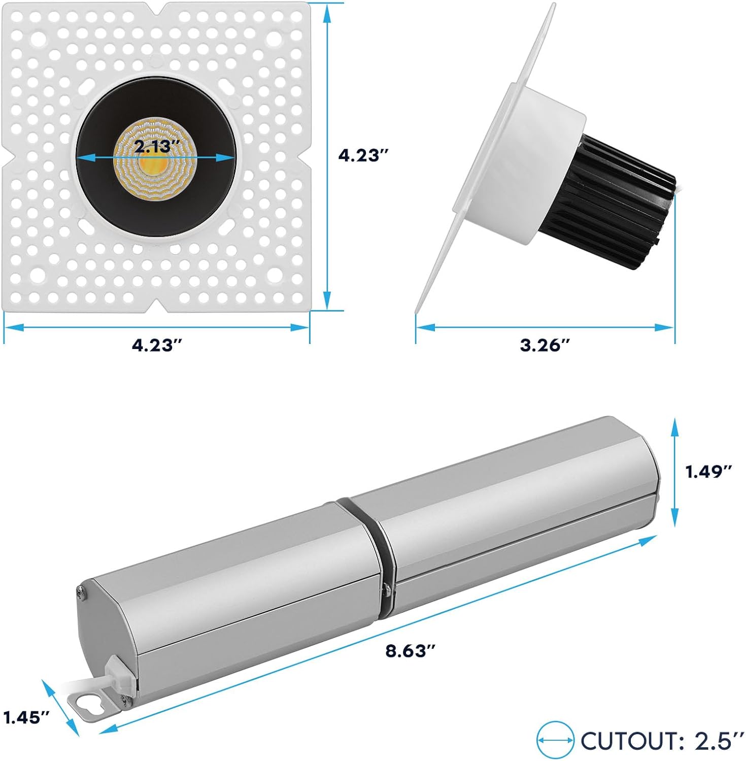 LUXRITE 1-Inch LED Trimless Recessed Spotlight with Black Reflector Trim Replacement 10W, 850LM, 2700K-5000K, 60° Beam Angle, Dimmable, Push-n-Lock, CRI90, Damp & IC Rated, ETL White + Black (4 Pack)