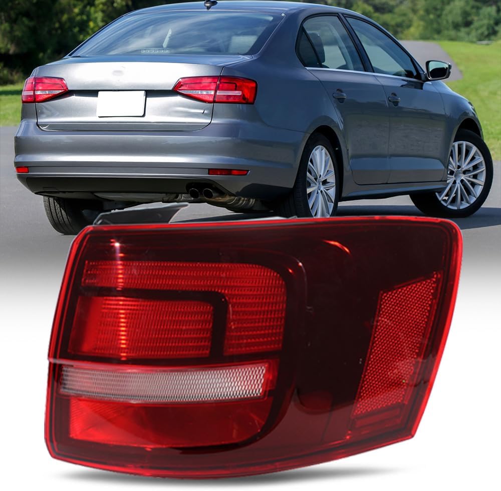 Outer Tail Lights Assembly for 2015 2016 2017 2018 Volkswagen VW Jetta Taillights, Rear Brake lights Lamps, with Halogen Bulbs (4 Pins, Right Passenger Side)