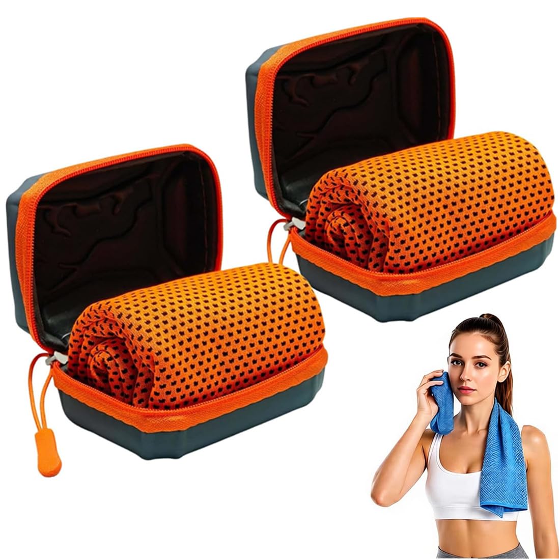 Cooling Towels 80x30cm, 2PCS Microfiber Cool Ice Towel for Hot Weather, Breathable Instant Quick Drying Cooling Towel with Portable Storage Box for Fitness, Yoga, Golf, Running, Camping