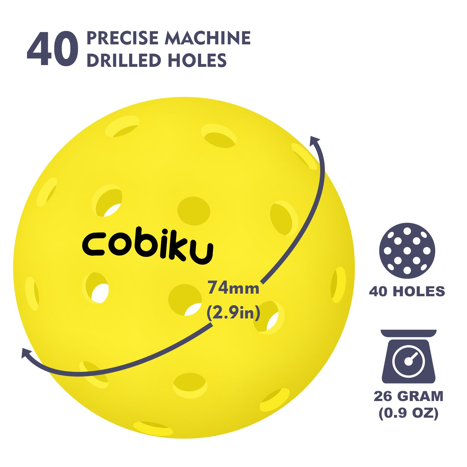 COBIKU USAPA Approved Outdoor Pickleballs - 40 Holes, Perfectly Balanced, High Visibility Green (6 Pack)