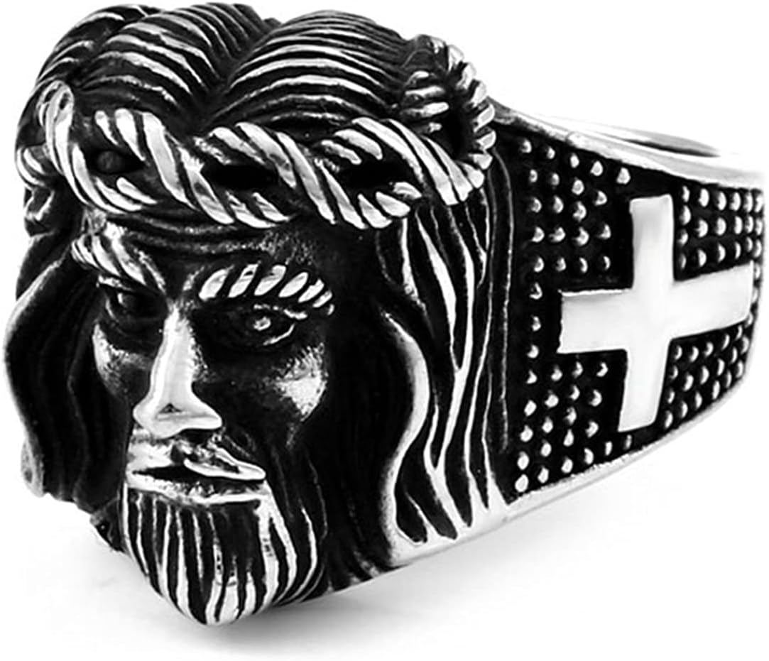 Stainless Steel Religious Jesus Ring Vintage Cross Ring Men's Gift