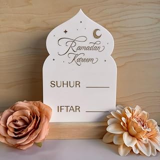 Generic Dry Erase Iftar Time Sign | Iftar Time Suhoor Time Sign | Acrylic Ramadan Sign | Ramadan Kareem | Ramadan Mubarak Sign | Ramadan Calendar, White w/ gold text