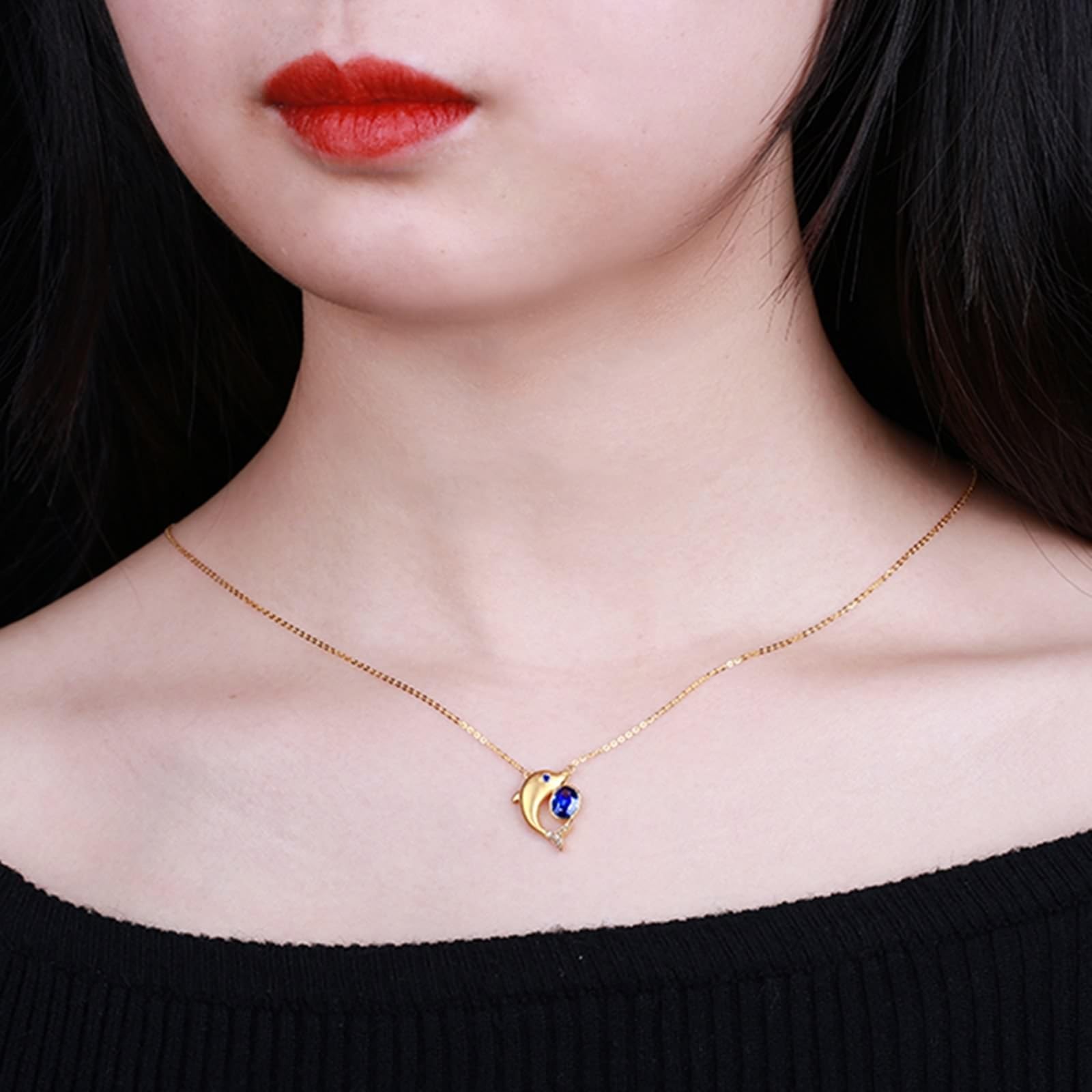 Prawdziwa biżuteria zawieszka do łańcuszka żółte złoto 750 18 K, 0,73 ct laboratorium stworzony łańcuszek szafirowy niebieski, delfin statement łańcuszek etnic żółte złoto Au750 z moissanit