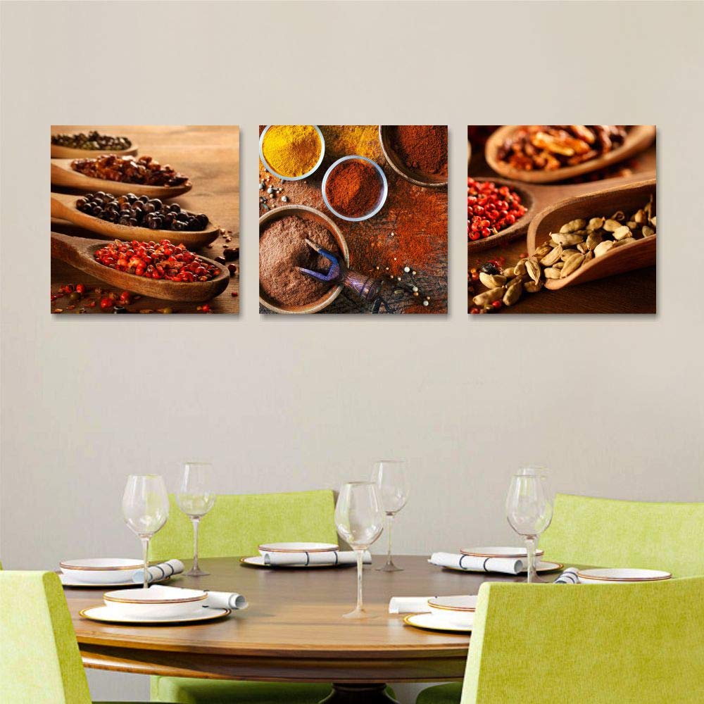 Quadri L&C ITALIA Quadri Cucina Moderni Spezie – Trittico di Quadretti da Parete 25 x 25 Stampe su Tela Canvas Arredo Decorazioni Bar Ristorante