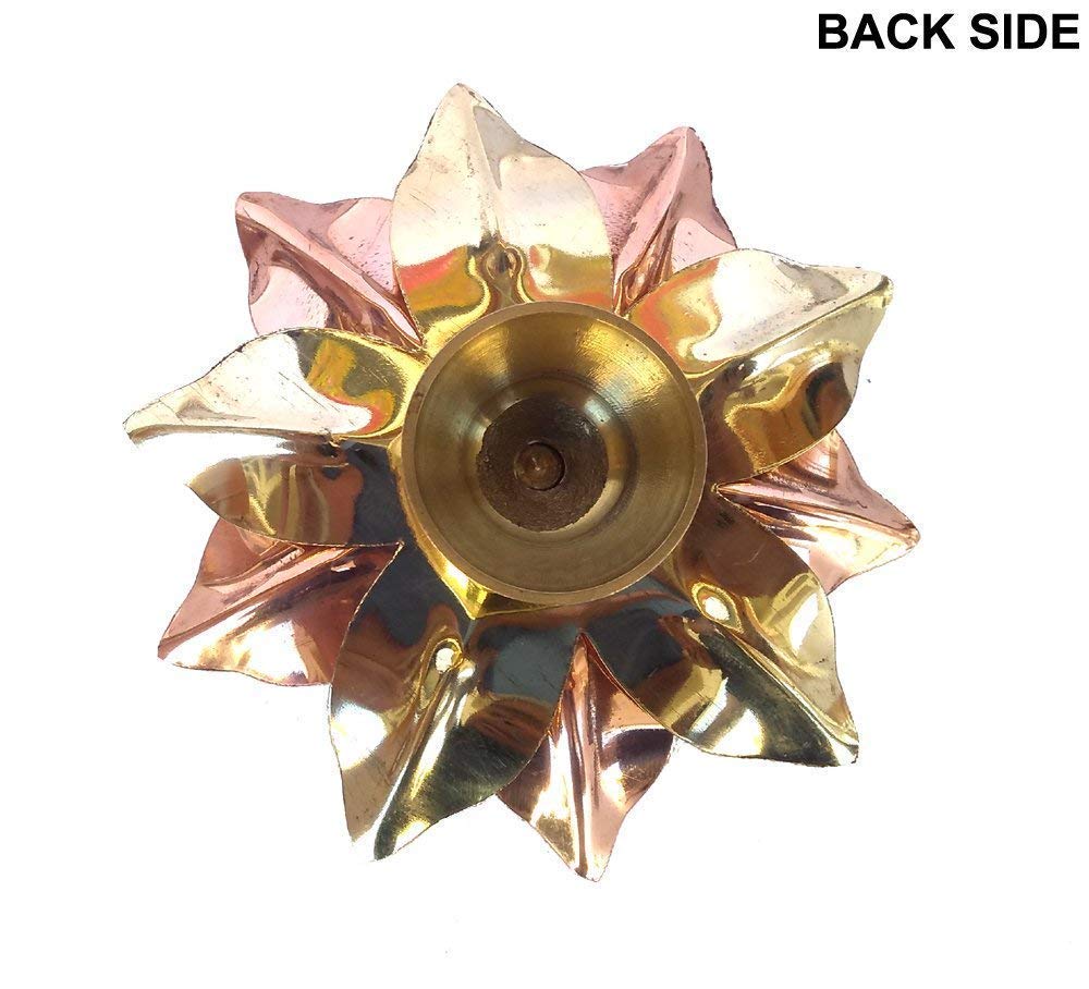 SVS ONLINE Lotus Shape Brass Akhand Diya (Brass, 1.5x4-inches Golden and Copper) (2) 3