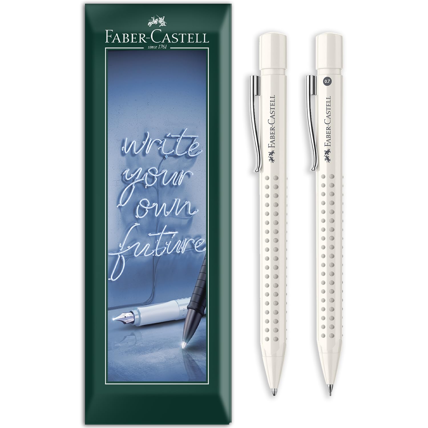 Faber-Castell Grip 2010 Ballpoint Pen + Mechanical Pencil Set, Coconut Milk โ image 1