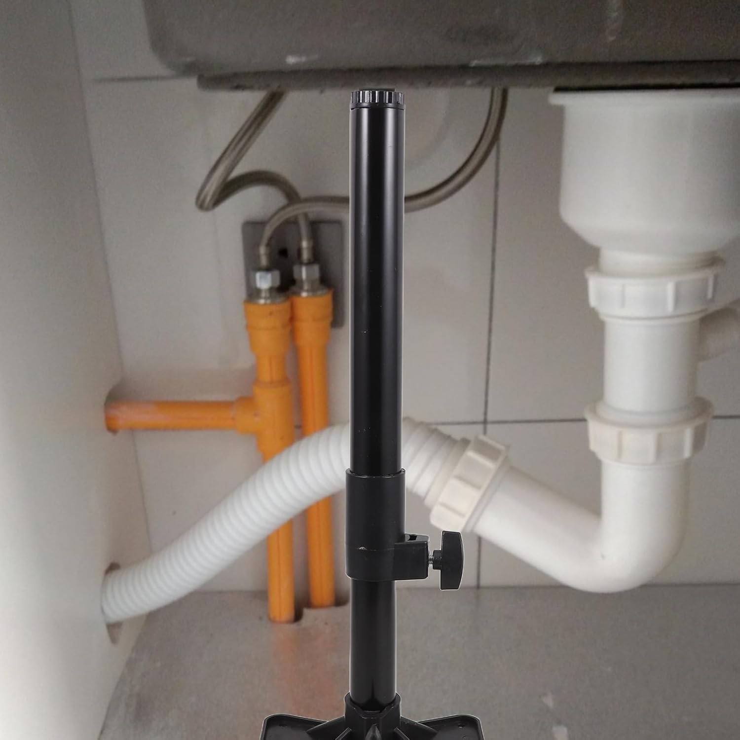 Mipcase 2Pcs Black Adjustable Undermount Sink Support Bracket Sturdy Metal Poles for Bathroom Washbasin Easy Installation Space Saving Design Adjustable Height