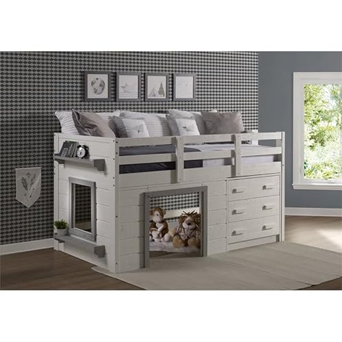 Donco Kids Sweet Dreams Distressed Twin Low Loft Bed In White And Grey Finish #TOP1