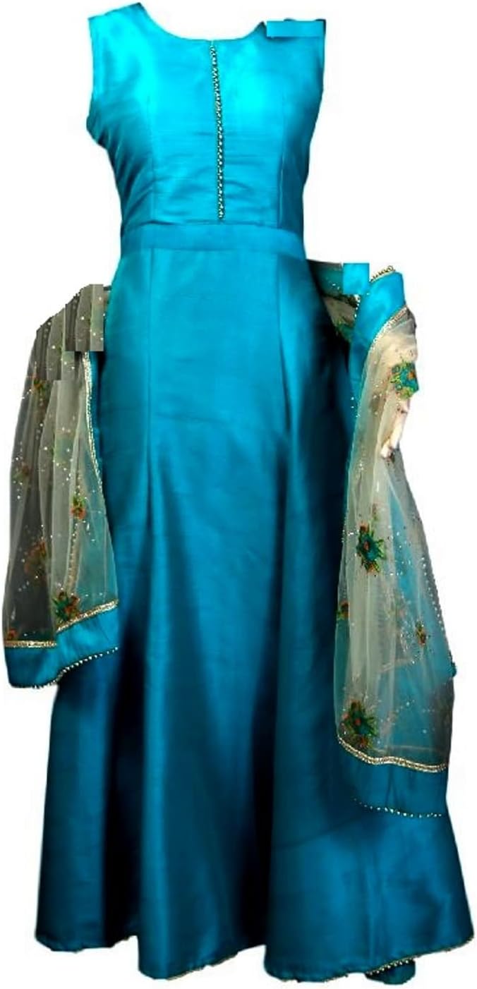 Kueens Kouture Women's Bhagalpuri Silk A-Line Kurta(KK-L-2_Blue_32)