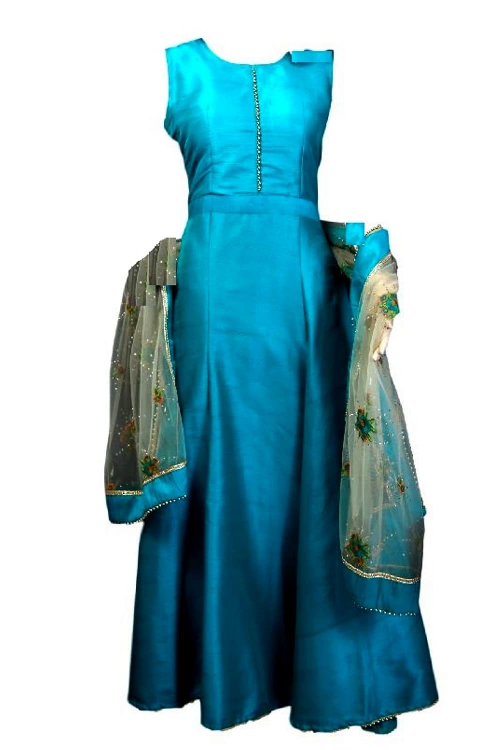 Kueens Kouture Women's Bhagalpuri Silk A-Line Kurta(KK-L-2_Blue_32)