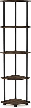 VooBang 5-Tier 57.7" Wooden Round Corner Shelf for Living Room, Office, Columbia Walnut & Black, Modern Corner Bookshelf Organizer for Small Spaces, Rustic Display Storage Rack