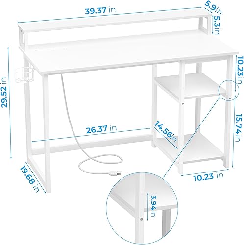 Miniatura 3 de GreenForest - Escritorio para computadora de 40 pulgadas con enchufes de corriente, escritorio pequeño para oficina en casa con soporte ergonómico