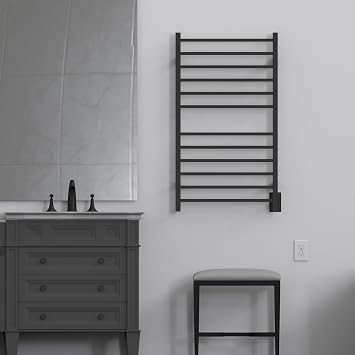 Amba Radiant Large Hardwired Square 12 Bar Towel Warmer in Matte Black