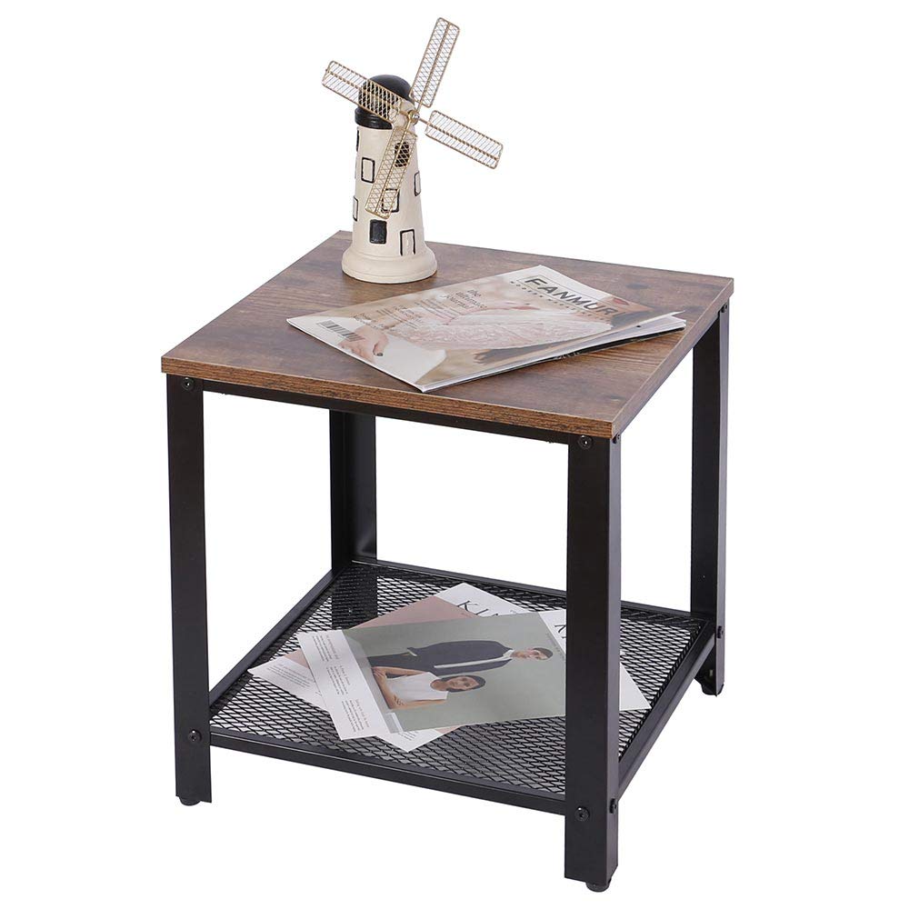 BAKAJI Tavolino Divano Tavolo caffè da Salotto Quadrato Design Moderno Industriale Struttura in Metallo con Ripiano Inferiore Piao d'appoggio in Legno MDF Scuro Dimensione 40 x 45 cm