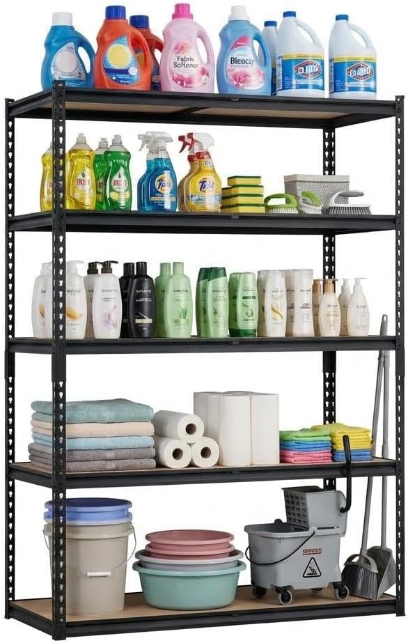 PioneerWorks 5-Tier Heavy Duty Garage Storage Shelves for Kitchen Pantry Basement Bathroom Laundry,2500 LBS Capacity Metal Adjustable Shelving Unit,48" Lx 24" W x 72" H