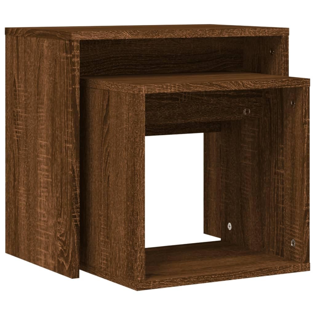Mesas Bajas nido 2 piezas roble marrón madera de ingeniería mesa auxiliar para sala de estar, dormitorio, casa, mesa auxiliar