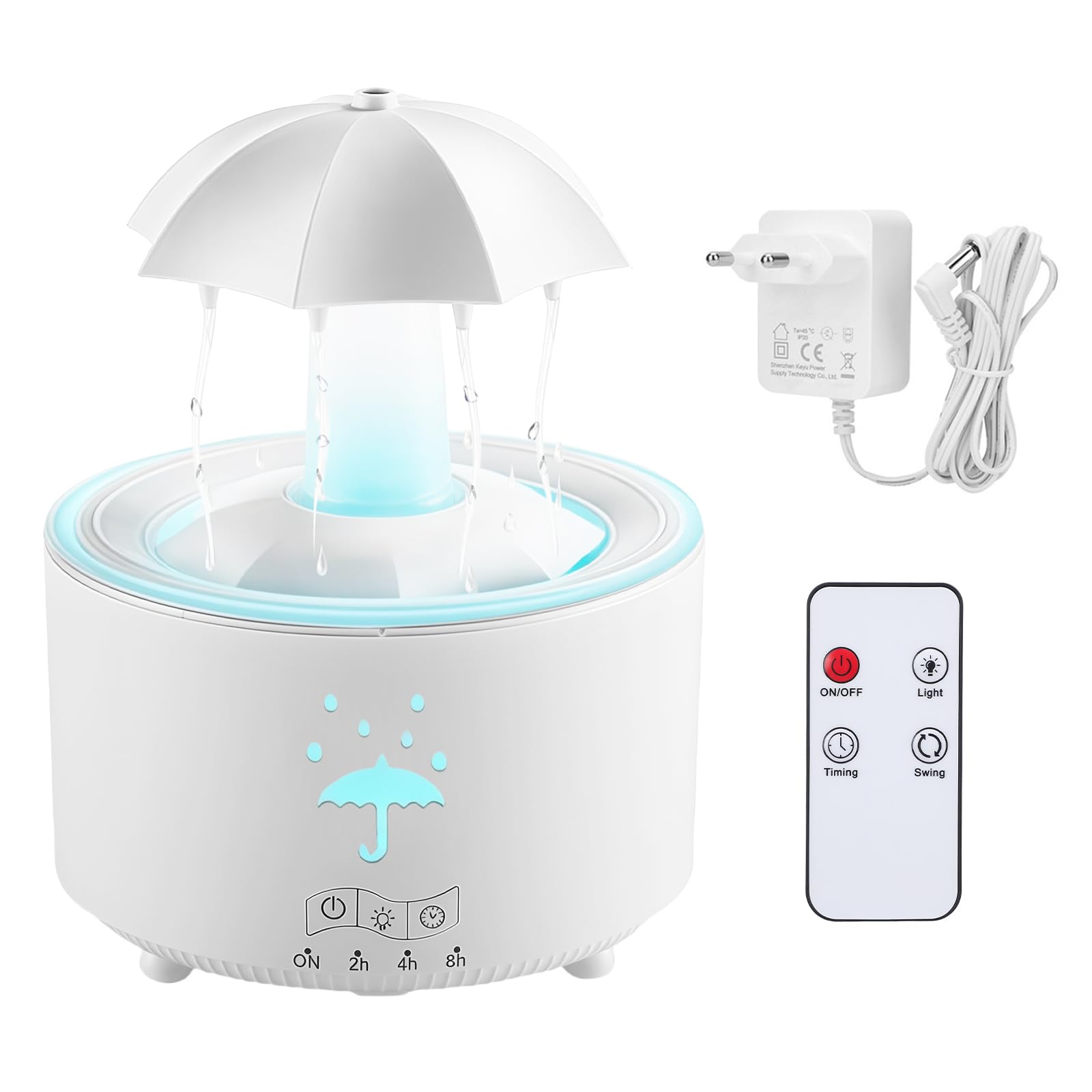 LEKEFETO Rotating Rain Cloud Humidifier with 7 Colors LED - 300ml Umbrella Humidifier Aromatherapy Diffuser with Remote Control for Bedroom Living Room