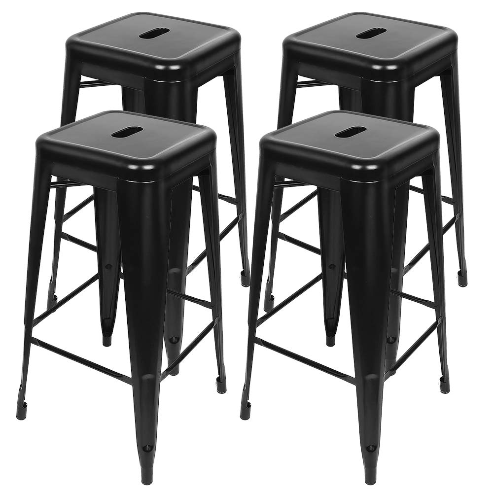 DDMINE Lot de 4 Tabourets de Bar Industriel, Tabouret Bar Tabourets Haut Empilable, Chaise de Bar Metal pour Exterieur Interieur, Max. 150kg (Noir, Hauteur 76cm)
