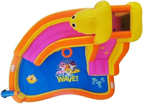 Miniatura 8 de Funormous Tobogán acuático Baby Shark con piscina, tobogán acuático inflable para niños al aire libre, además de soplador de aire resistente con GFCI
