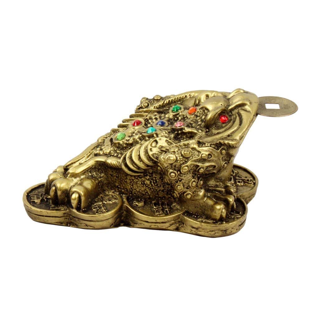 Feng Shui 3 Legged Frog with Money Coin for Home/Office Decor & Personal Gifting (Golden, 5 inches Length, polyresin)