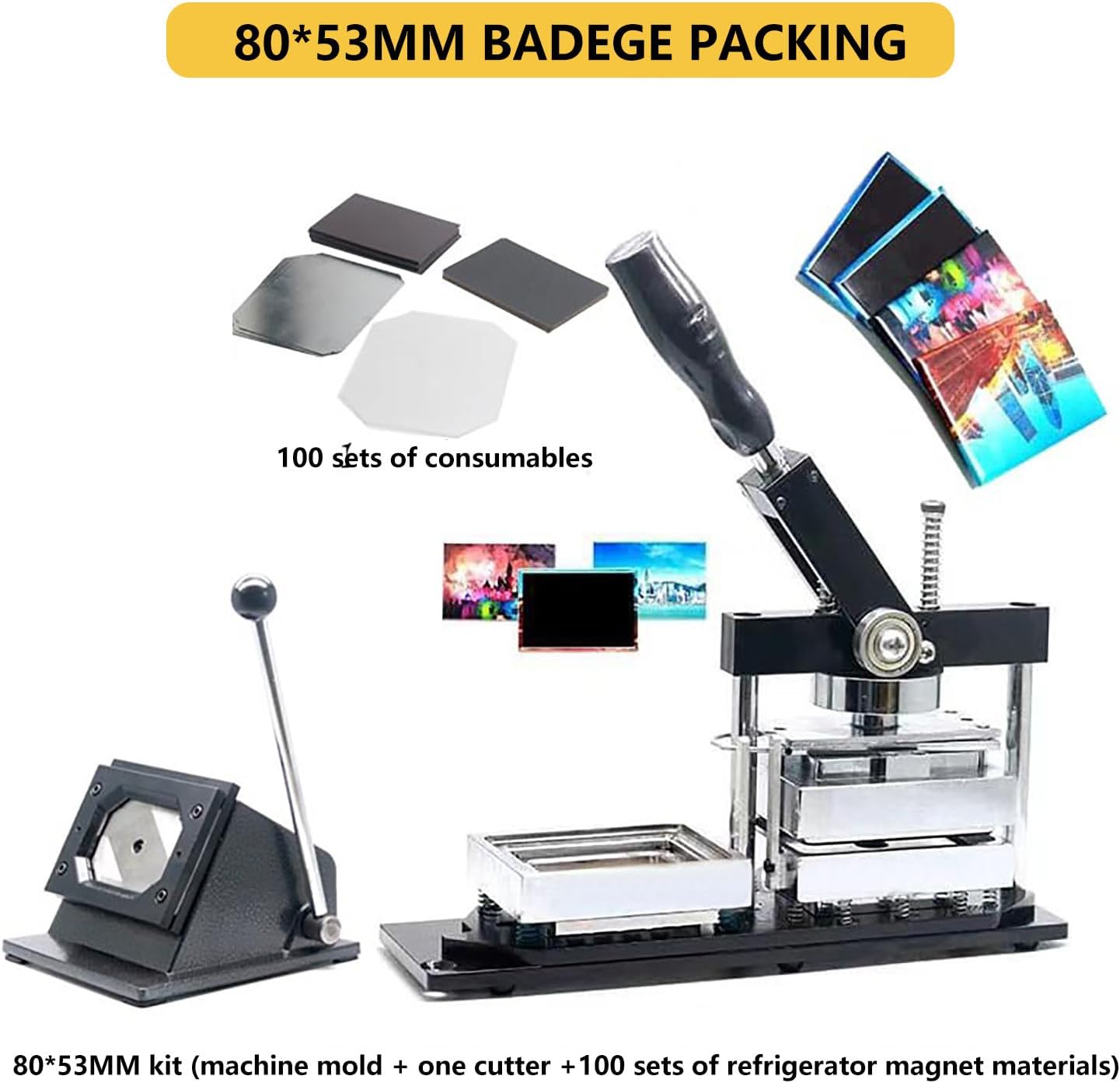 Magne Making Machine, Rotary All-Metal Badge Kit with Mold, 100 Sets of Consumables, Paper Cutter for DIY Crafts