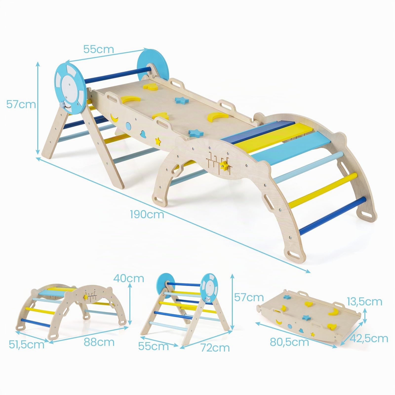 RELAX4LIFE Set da Arrampicata per Bambini, Triangolo di Arrampicata con Scivolo e Arco, Gioco di Incastri in Legno, Gioco Montessori per Bambini 1+ Anni (Marinaio-3 Pezzi | Macaron)