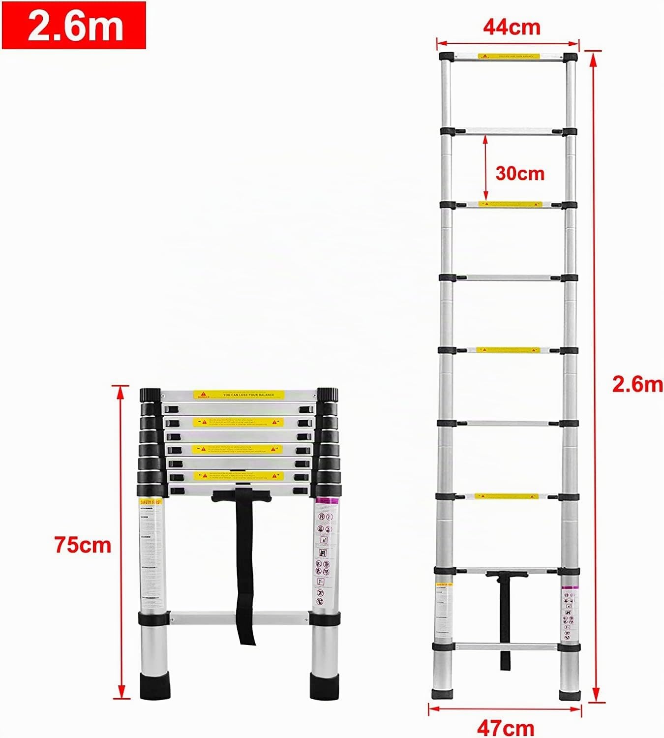 TREPPE Escalera Telescópica Aluminio 9 Escalones 2,6m