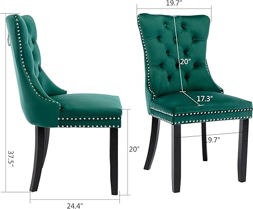 Miniatura 102 de Aoowow Juego de 2 sillas de comedor tapizadas de terciopelo, sillas laterales sin brazos con respaldo de ala, botones y patas de madera maciza para