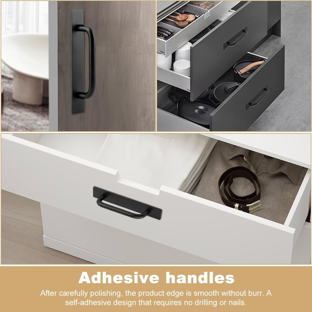 CALIDAKA Adhesive Cabinet Handles, 5.83-inch, 2-Pack, Push Pull Handles for Sliding Door, No-Drill Installation -for Kitchen Cabinets, Bathroom Vanities, Sliding Closet Doors (Silver)