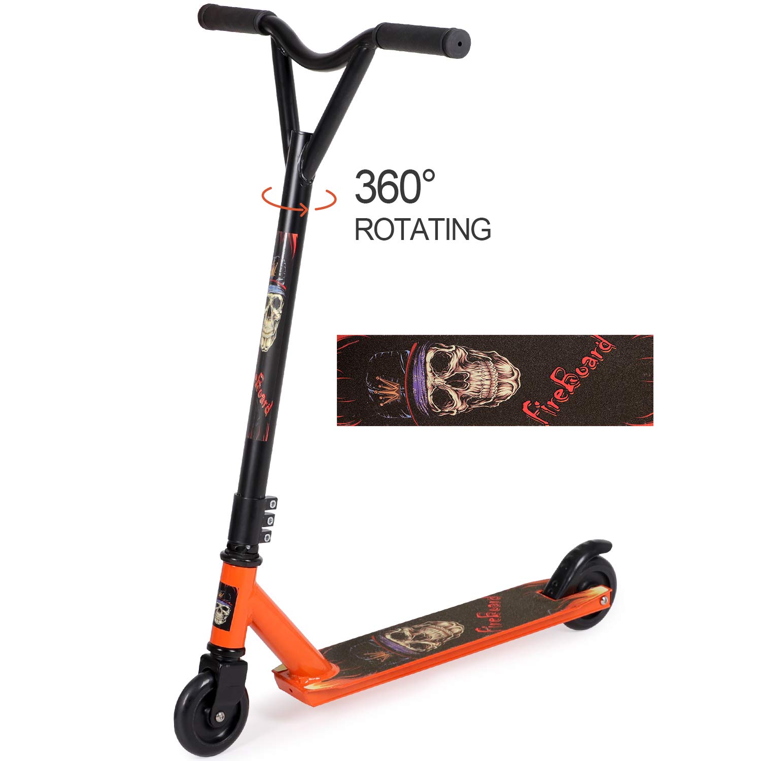 Birtechstunt scooter kickscooter sport freestyle scooter fun scooter with ABEC 5 ball bearings and 361 degree rotatable handlebars（Orange）