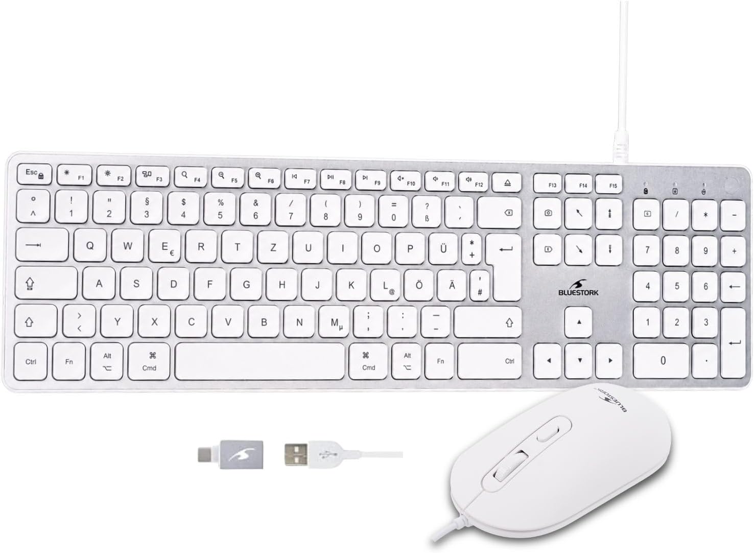 Bluestork Pack Mac – Tastatur und Maus für Mac USB-C & USB-A Weiß QWERTZ DE