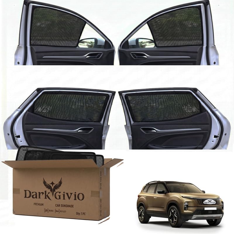 Image of Car Window Sun Shade Protector for Safari EV | Exact Fit Non-Magnetic Half Cut Sunshade (Set of 4 /6) | UV Blocker Side Window Car Curtains & Interior Accessory