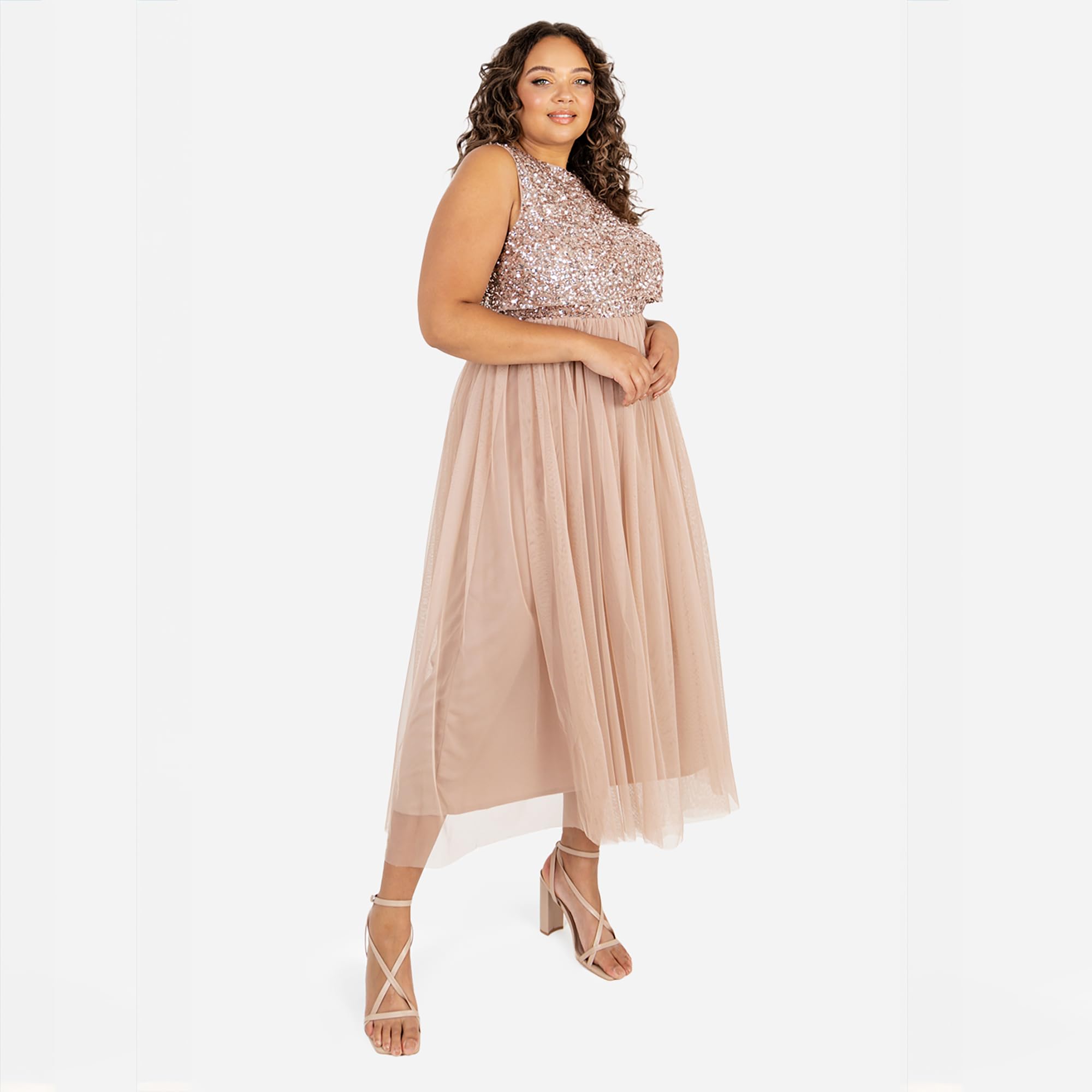 Maya Deluxe Maya Deluxe Vestido Midaxi para Mujer, Sin Mangas, Lentejuelas, Cintura Imperio, Tul Adornado para Boda Vestido de Dama de Honor Mujer (Pack de 1)