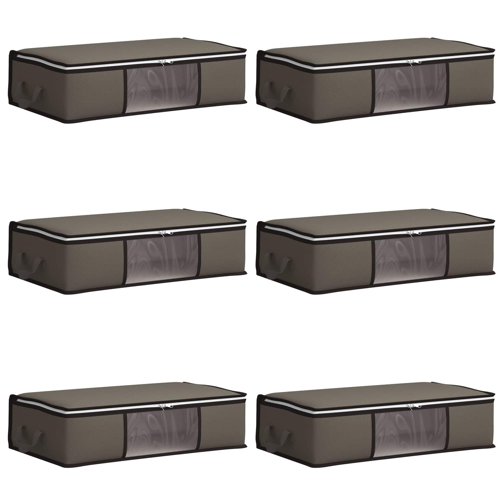 Fengshui Scatola portaoggetti con finestra, 6 pezzi, grigio | Doppia cerniera, design sottoletto, tessuto non tessuto traspirante, finestra in PVC, maniglie per il trasporto