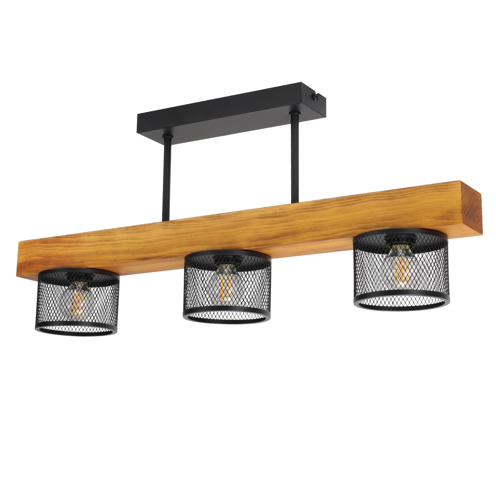 ZMH Deckenlampe Vintage Holz E14 Deckenlampe: Wohnzimmerlampe 3 flammig aus Metall-Gitterschirm im Industrial Design Küchenlampe Decke für Esstisch Wohnzimmer Küche Schlafzimmer (Ohne Leuchtmittel)
