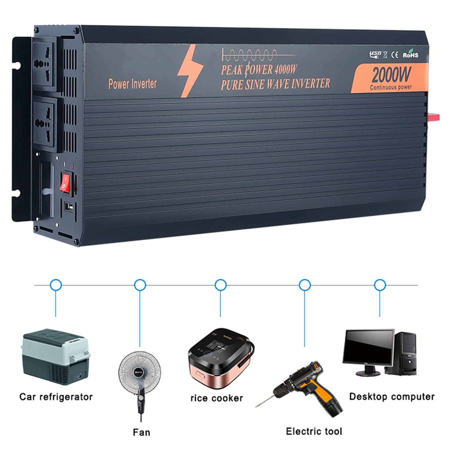1000W 1500W 2000W 3000W 3500W konwerter napięcia czysta fala sinusoidalna falownik samochodowy DC 12V 24V 48V do AC 230V przetwornica mocy konwerter czysta fala sinusoidalna,2000W-48V